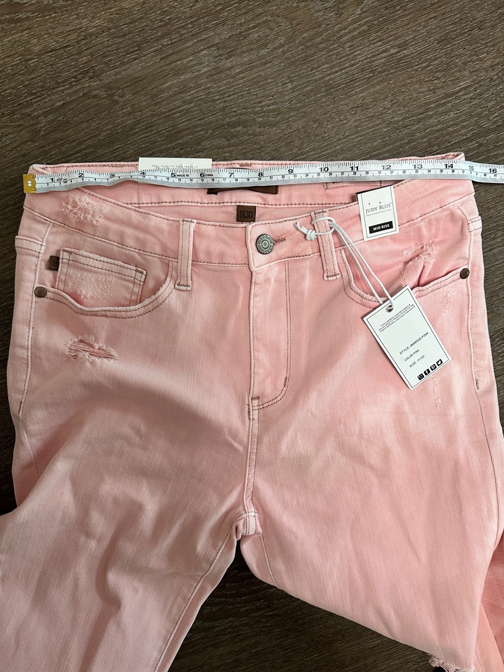 Judy Blue Pretty in Pink Mid-Rise Distressed Jeans Flare Size 11/30 - Picture 10 of 16